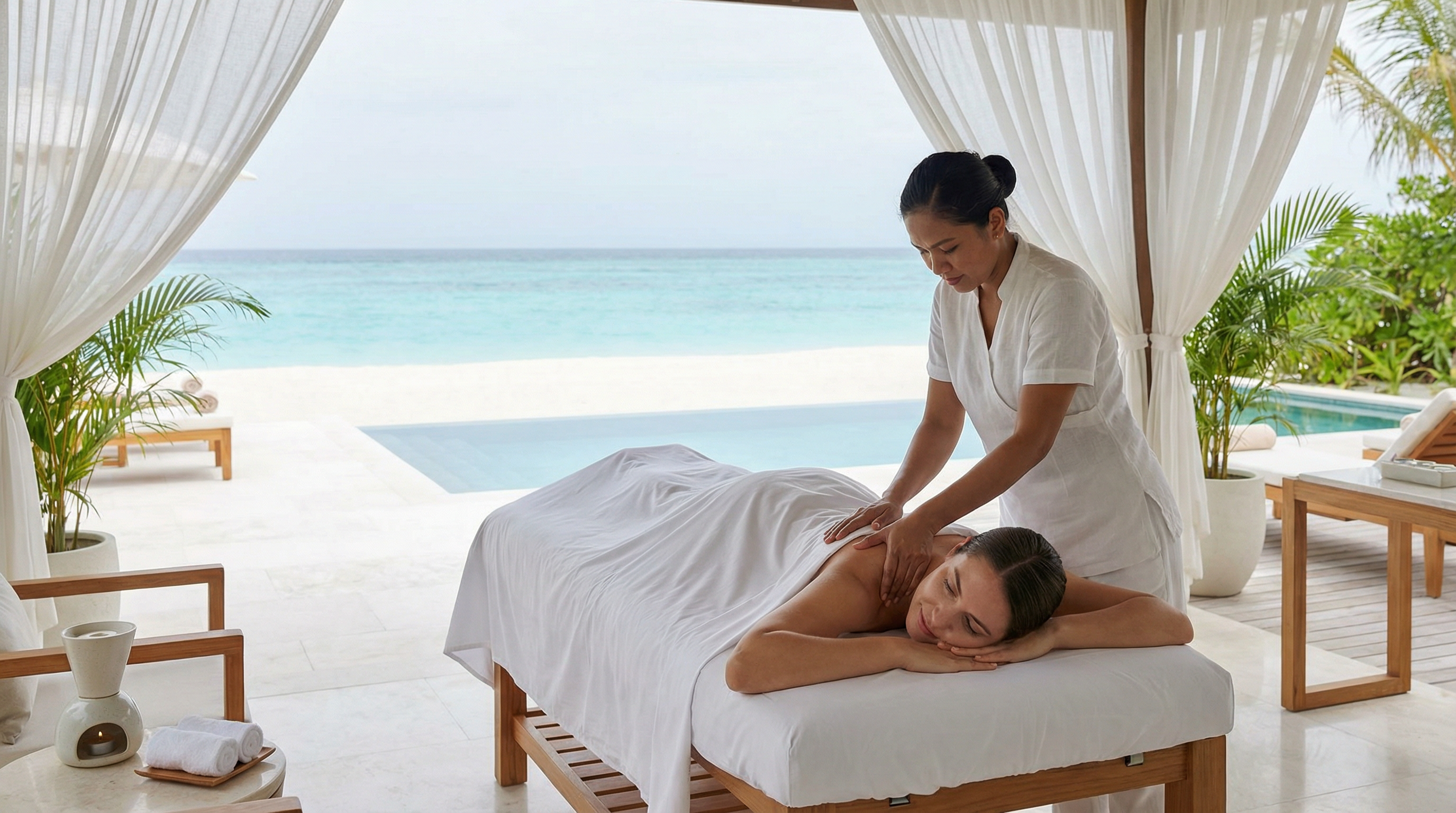 Professional massage therapy at luxury beach spa
